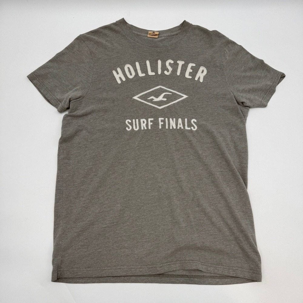 Hollister Mens XL T-Shirt Gray Surf Finals Applique Logo Short Sleeve